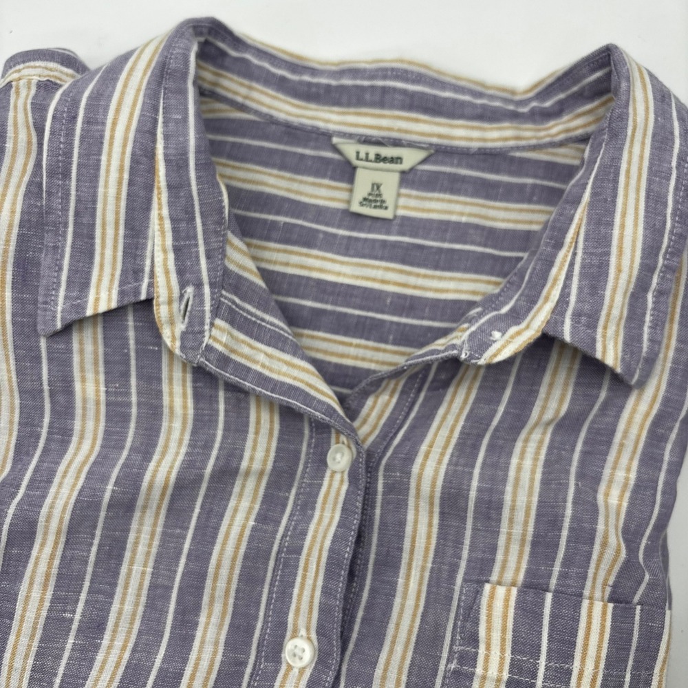LL Bean Women's Linen Button Down Shirt Size 1X Purple Stripe Coastal Lagenlook